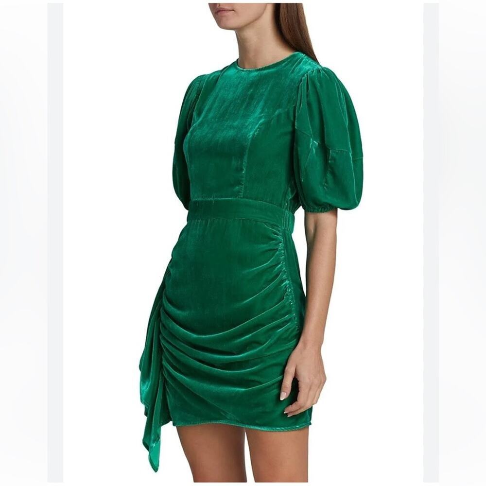 Rhode Emerald Green Pia Velvet Puff Sleeve Dress Sz 0 MSRP $445